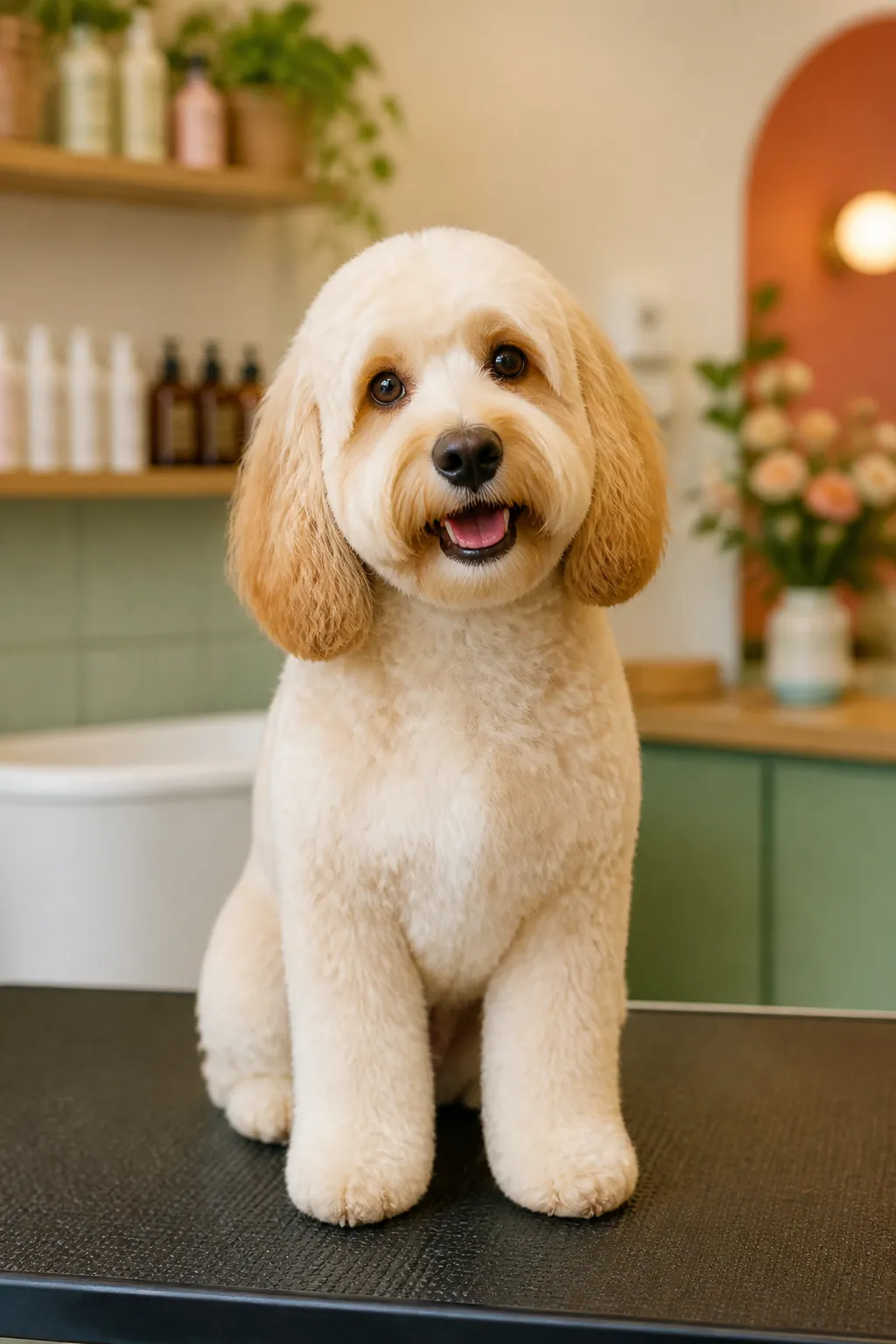 A happy dog after a groom